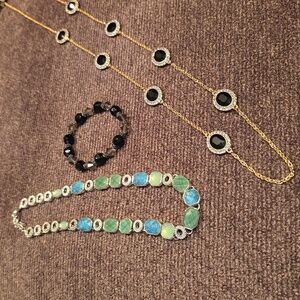 MONET BRAND FASHION JEWELRY  ~36" GOLD & BLACK LONG NECKLACE AND 2 MORE PIECES